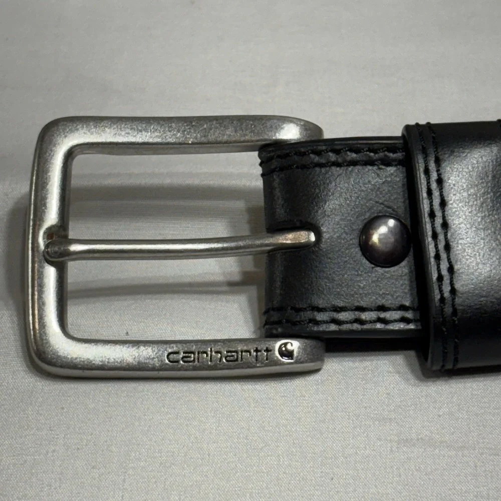 Carhartt Belt Top Grain Leather Men Sz‎ 40 Black WB5503-M Workwear Silver Buckle